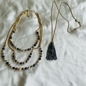 2 Mix & Match Glass Beaded Gold Tone Chains Necklaces.